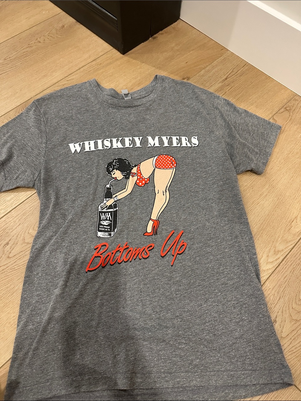 Next Level Apparel Gray 'Whiskey Myers' Pin-Up Graphic Tee with Red Accents